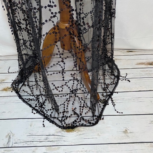 Sheer Black Lace Beach Coverup Robe with Sequins - Picture 12 of 14